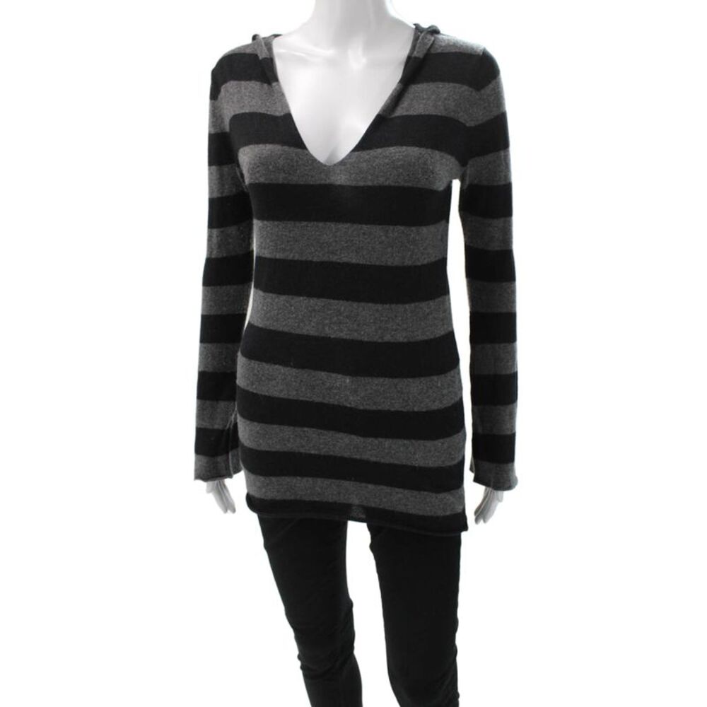 Acrobat Womens Gray Striped Knit V-Neck Long Sleeve Tunic T-Shirt Size S